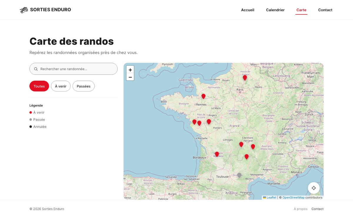 Sorties Enduro — carte de France des randonnées enduro