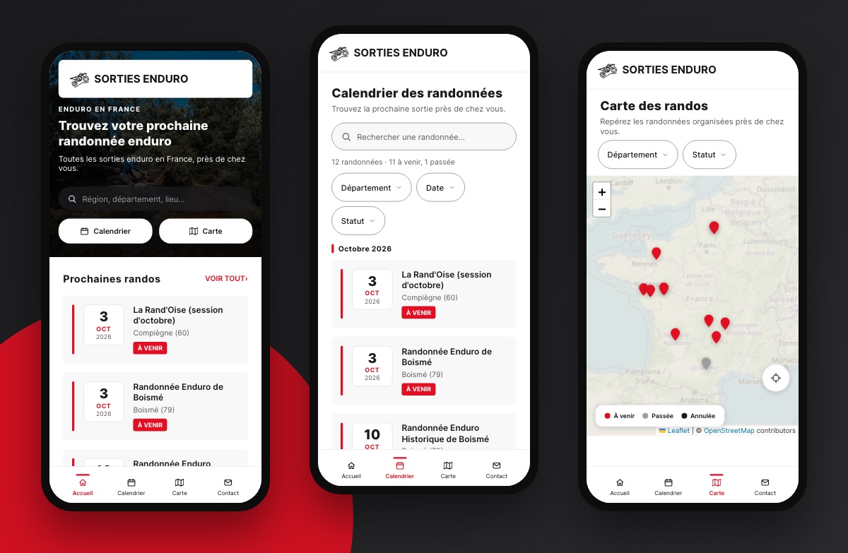 Sorties Enduro — accueil, calendrier et carte sur mobile